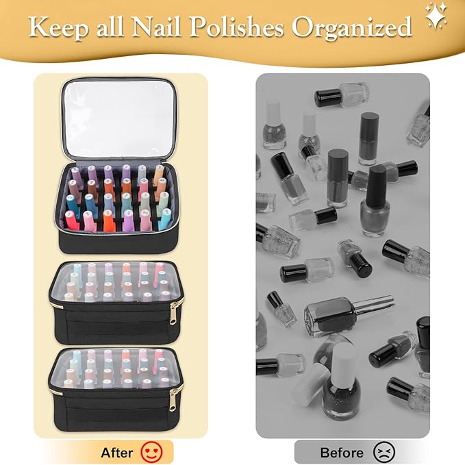 YOREPEK Nail Polish Organizer Holds 72 Bottles, Large Capacity with 3 Removable Pouches and 4 Zippered Pockets for Manicure Tools, Supplies, Nail Lamp, Gift for Women
