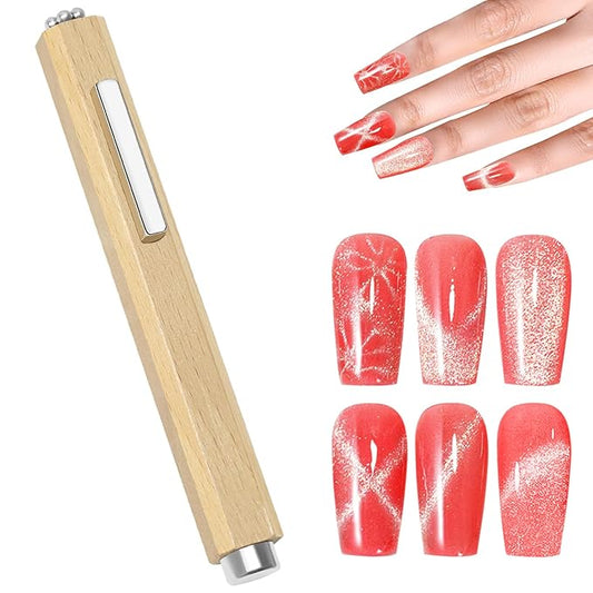 3 in 1 Nail Magnet, Multifunctional Cat Eye Gel Nail Polish Magnet with Octagonal Mahogany Shell Protective Cover for Cat Eye Nail Art Design (Original Wood)