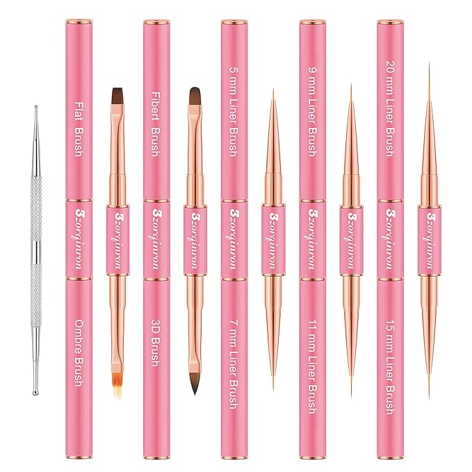 Nail Art Bushes Set, Professional 5Pcs Double-Ended Nail Brush Kit for Details, Long Lines, Ombre & 3D Design-Perfect for DIY Manicures & Salons (Pink)-VivaGrace Women