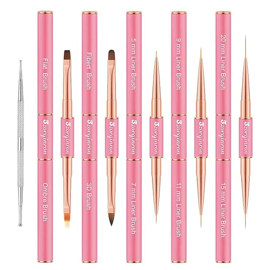 Nail Art Bushes Set, Professional 5Pcs Double-Ended Nail Brush Kit for Details, Long Lines, Ombre & 3D Design-Perfect for DIY Manicures & Salons (Pink)-VivaGrace Women