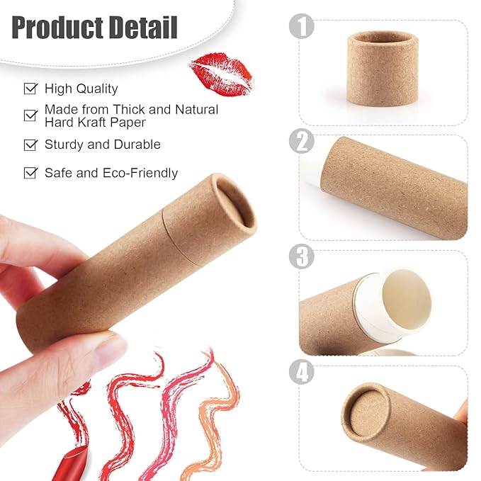 10 Pcs 25g Paperboard Lip Balm Tubes Refillable Krafts Paper Lipstick Tube Round Cardboard Empty Lip Gloss Container Holder Tubes for DIY Chapstick Salve Cosmetic Lotion Solid Perfume - Brown-VivaGrace Women