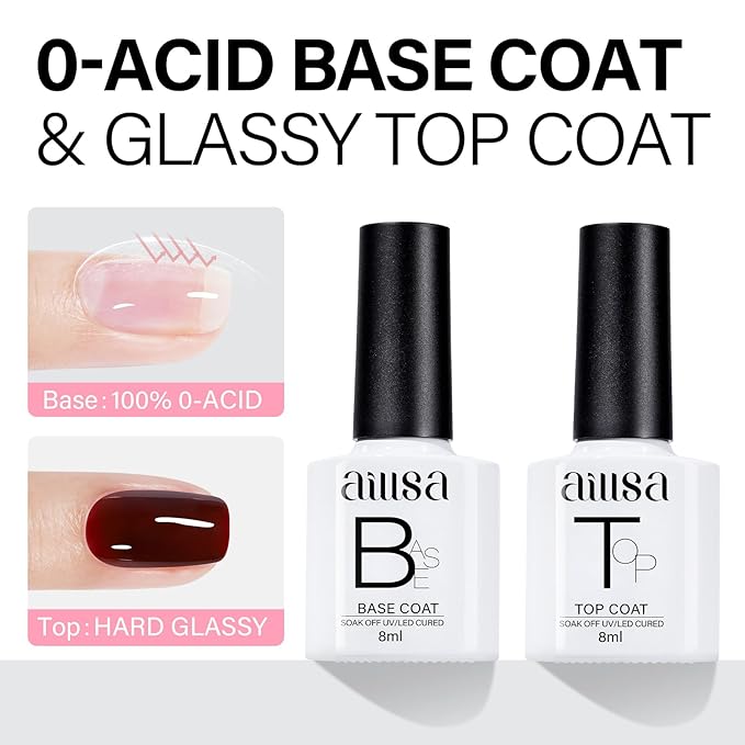 AILLSA Burgundy Red Gel Nail Polish Set Nude Jelly Pink Gel Polish with Base and Top Coat, Wine Mauve Neutral Gel Polish Kit Soak Off U V French Manicure Starter DIY at Home