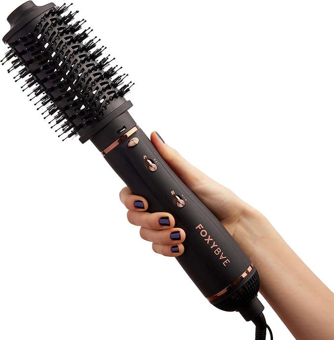 FoxyBae 3-in-1 Ceramic Interchangeable Hair Tools - Blowout Dryer - 3 Detachable Heads: 2.4" Blowout Brush, 1.5" Hot Round Brush & Drying Cylinder Hair Dryer Brush & Hair Styling Set [Black Rose-Gold]-VivaGrace Women