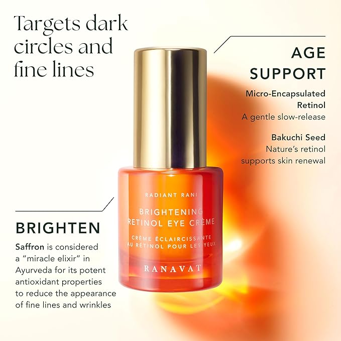 RANAVAT Brightening Retinol Eye Cream - Anti Aging Eye Cream and Dark Circle Corrector to Help Target Fine Lines - Enriched with Micro-Encapsulated Retinol, Bakuchi Seed, & Saffron (0.5 oz)-VivaGrace Women