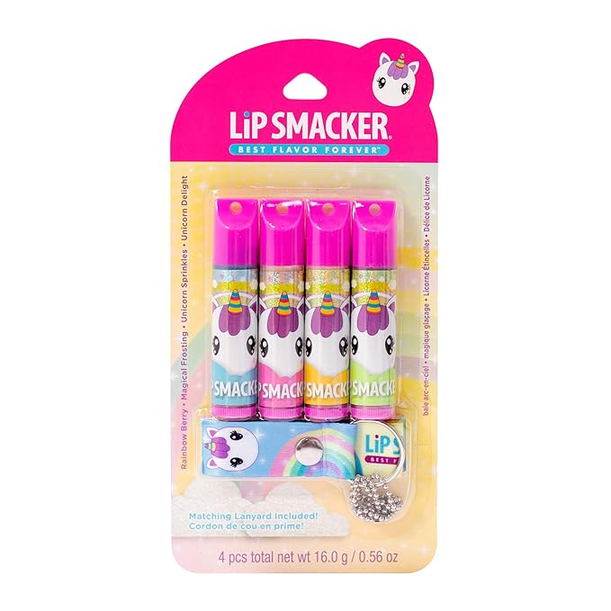 Lip Smacker Flavored Lip Balm Set With Lanyard, Unicorn, Lip Care to Moisturize Dry Lips-VivaGrace Women
