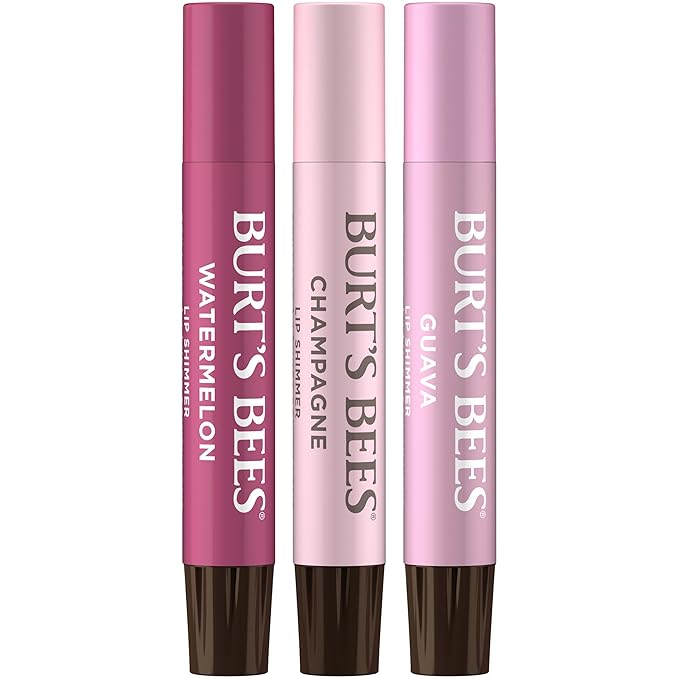 Burt's Bees Lip Shimmer Pink Collection, Tinted Lip Balm Stick, Moisturizing for All Day Hydration with Natural Glowy Pigmented Finish & Buildable Color, 3 Shades; Value Pack, 3 Tubes x 0.09 Oz-VivaGrace Women