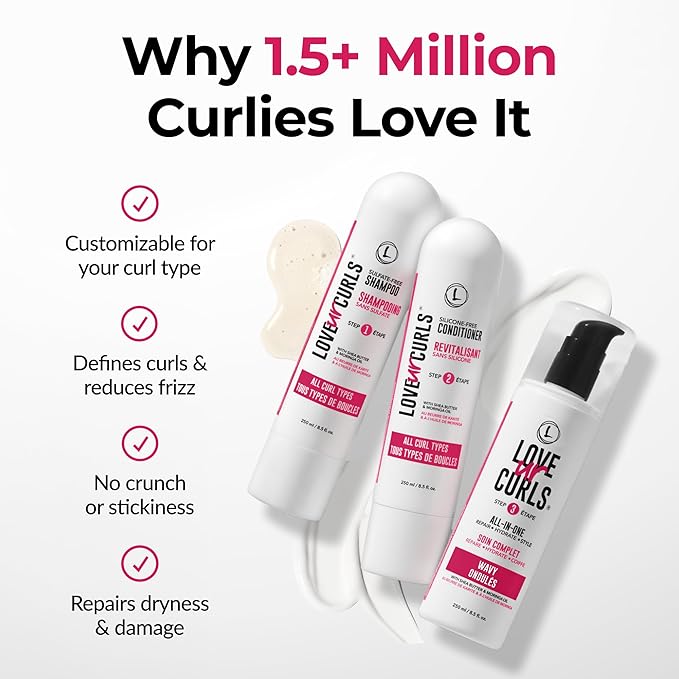 Love Ur Curls - Shampoo & Conditioner Set with All in One Curl Cream Styler for Wavy Hair, 3 Step System for Repair and Moisturizing-VivaGrace Women
