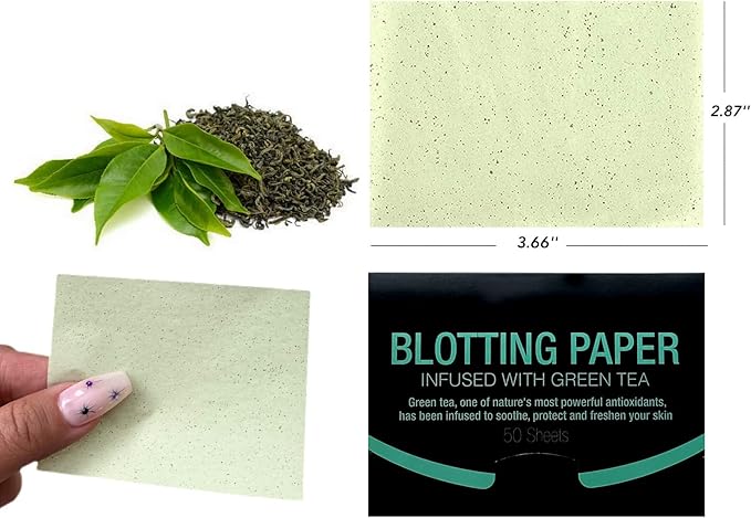 2 Pks GREEN TEA INFUSED Soothing Natural Abaca Blotting Paper - 100 Oil Blotting Sheets - Makeup Friendly UNISEX Oily Skin Shine Blotter Photography Zoom Meetings Travel Gym School - MADE IN TAIWAN-VivaGrace Women