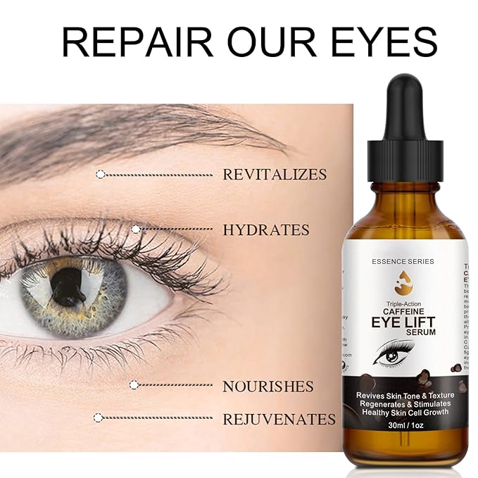 Caffeine Eye Serum - with EGCG, Vitamin C, Hyaluronic Acid, Collagen, Caffeine Eye Lift Serum - Reduces Puffiness, Dark Circles, Under Eye Bags, Wrinkles and Fine Lines Around The Eyes (30ml)-VivaGrace Women