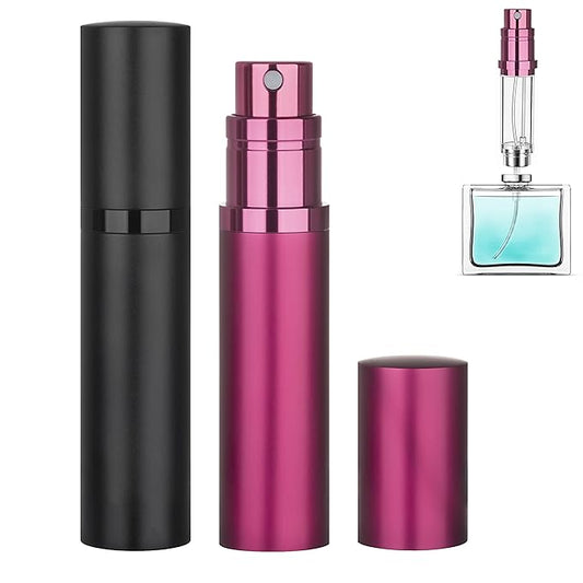 Refillable Perfume Atomizer Travel Bottle 2-Pack 5ml Leakproof Luxury Travel Perfume Refillable Bottle, Portable Fragrance Atomiser (Black & Rose Red)-VivaGrace Women
