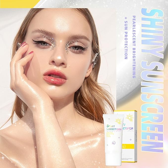 Shimmer Face Primer with Sunscreen, SPF 30, Highlighting Fine Glitter Brightening + Sun Protection, Moisturizing Sunscreen, Natural & Refreshing, Oil-Controlling,Non-Greasy Isolation Primer-VivaGrace Women