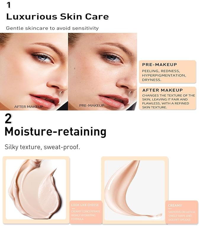 Stay Matte Liquid Foundation Concealer, Silky, Mist, Moisturizing, Long-Wear Liquid Makeup, Sheer To Full Coverage for A Hydrated, Natural Nude Looking Glow & Luminous, Dewy Finish On All Skin Types (#02)-VivaGrace Women