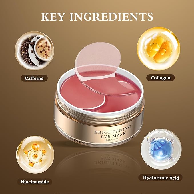Caffeine Brightening Eye Masks - Under Eye Patches for Dark Circles, Eye Bag, Wrinkle, Puffiness with Hyaluronic Acid - Hydrating Eye Masks for Women and Men, Less Tired-VivaGrace Women