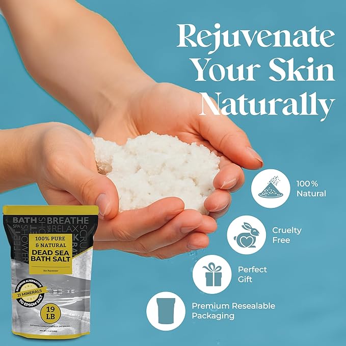 Aromasong Dead Sea Salt - Spa Bath Salt - 19 Lbs Fine Grain Bulk - 100% Pure - Better Absorbing Than Epsom Salt - Soak for Women & Men for Skin Issues and to Relax Tired Muscles - Resealable Pack.-VivaGrace Women