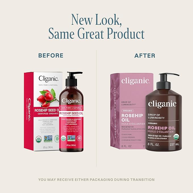 Cliganic Organic Rosehip Seed Oil for Face, 100% Pure | Natural Cold Pressed Unrefined Non-GMO | Carrier Oil for Skin, Hair & Nails (Packaging May Vary)-VivaGrace Women