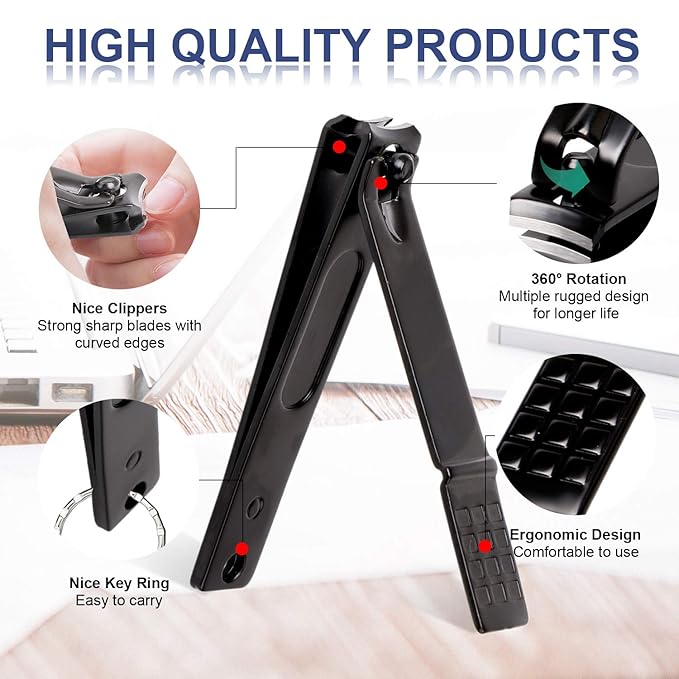 Manicure Pedicure Kit Nail Clippers Set Fingernails & Toenails Vibrissac Scissor 5 Pieces Best Care Tools for Man & Women with Travel Case (Gray/Black_A) (Gray/Black_A)-VivaGrace Women