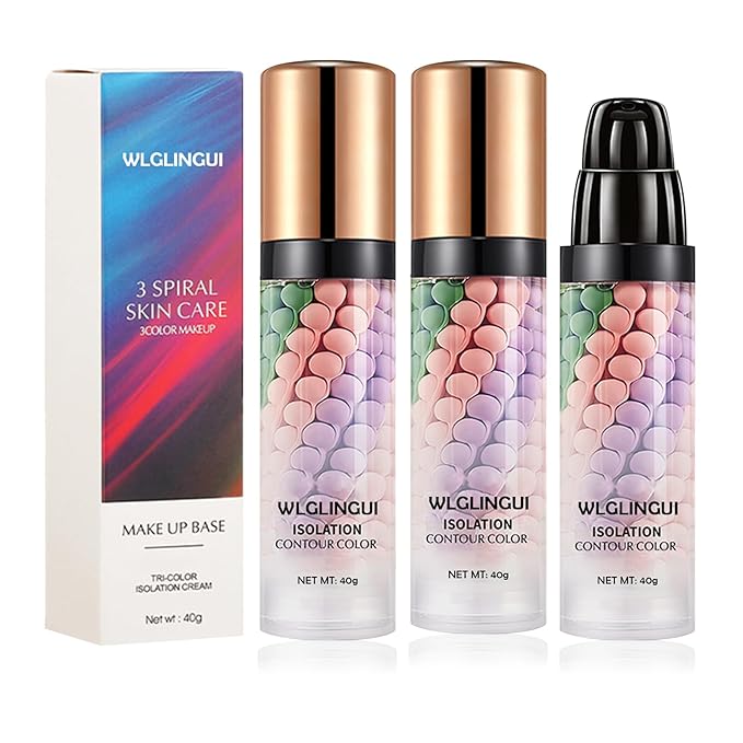 2PCS One Step Color Corrector,Tri-Color Color Correcting Facial Serum,Moisturizing Color Changing Foundation,Oil Control Tinted Moisturizer Isolation Cream for Face Makeup Primer Base-VivaGrace Women