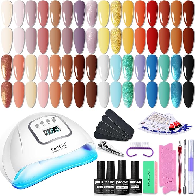 JODSONE 36 Pcs Gel Nail Polish Kit with U V Light of 32 Color Gel Polish Nail Collections Base and Top Glitter Coat Manicure Tools-VivaGrace Women