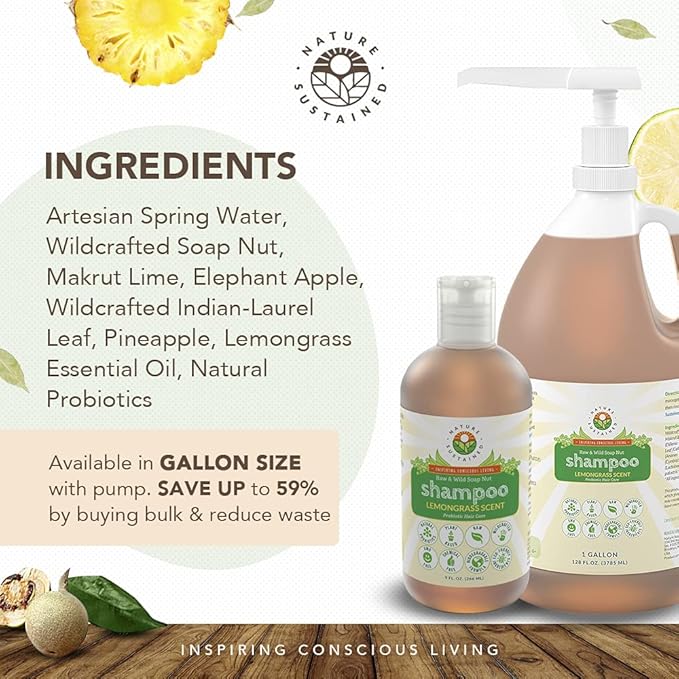 Organic Shampoo - Raw & Wildcrafted with Probiotics, Hypoallergenic Natural & Sulfate Free Shampoo for Sensitive Scalp, Dry Hair, Dandruff, Eczema & Psoriasis, 9oz, Lemongrass-VivaGrace Women