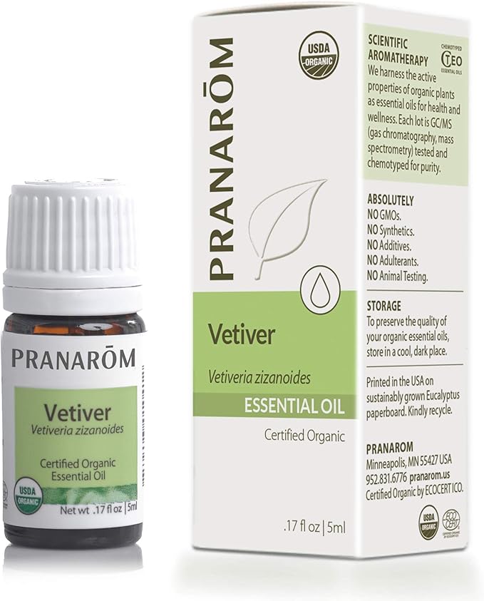 Pranarom USDA Certified Organic Vetiver Essential Oil (5ml), 100% Pure Undiluted Therapeutic Grade from Haiti & Madagascar for Aromatherapy, Diffuser, Calming, Relaxation, DIY, Massage Oil-VivaGrace Women