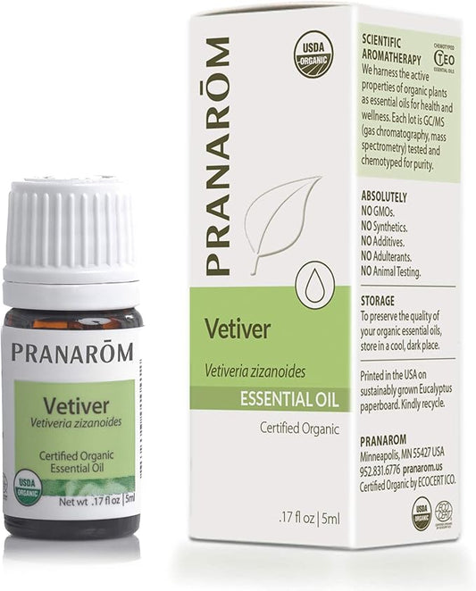 Pranarom USDA Certified Organic Vetiver Essential Oil (5ml), 100% Pure Undiluted Therapeutic Grade from Haiti & Madagascar for Aromatherapy, Diffuser, Calming, Relaxation, DIY, Massage Oil-VivaGrace Women