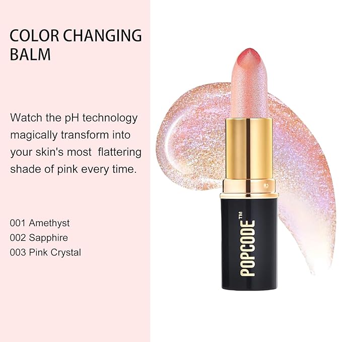 pH Lip Balm, Color Changing Lipstick and Tinted Lip Balm Chapstick, Vegan & Cruelty Free Glitter Lipstick Lip Gloss, Hydrate & Nourish with JOJOBA and MEADOWFOAM SEED OIL, #003 Pink Crystal-VivaGrace Women