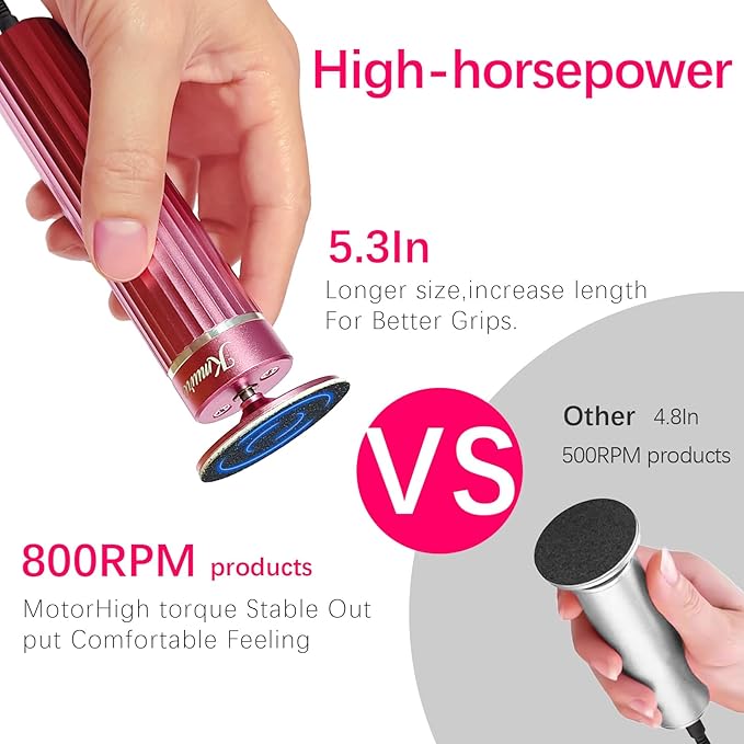 5.3'' Electric Foot Callus Remover with 80pcs Sandpaper Discs & Brush, Professional Aluminum Ergonomic Pedicure Tool, Stepless Speed & Reverse Control for Dead Skin Removal (Pink)-VivaGrace Women