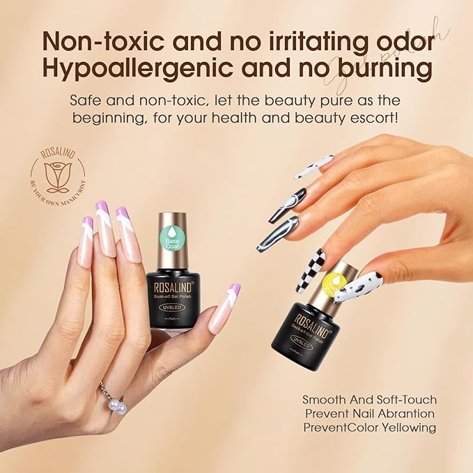 ROSALIND 8 PCS Dehydrator Nail Primer and Top & Base Coats Kit, Nail Strengthening System Superior Protein Bonding, Fast Air Dry for Acrylic Powders Nail Gel Polish-VivaGrace Women