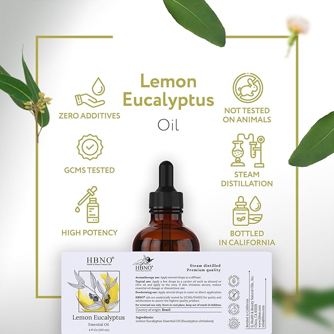 HBNO Lemon Eucalyptus Essential Oil - 4 oz (120ml) - Natural - Perfect for Cleaning, Aromatherapy, DIY, Soap & Diffuser-VivaGrace Women