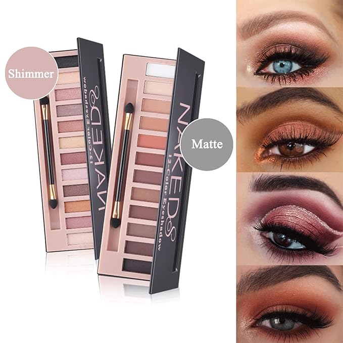 All In One Makeup Kit Full Kit,12 Colors Eyeshadow Palette,6 Colors Lipstick Set,2Full Coverage Foundation,Primer, Eyebrow Soap,Waterproof Eyeliner and Mascara(102 Nude +103 Warm peach+Shimmer Shadow)-VivaGrace Women