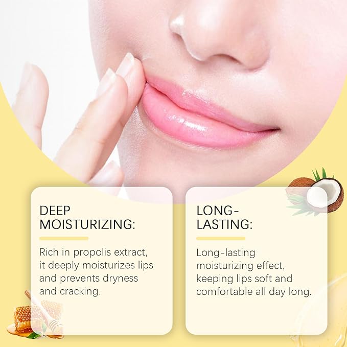 Honey Lip Balm, Propolis Long Lasting Hydrating Lip Butter & Mask, Overnight Nourishing Care, Gentle Exfoliation, Non-sticky Fresh Texture-VivaGrace Women