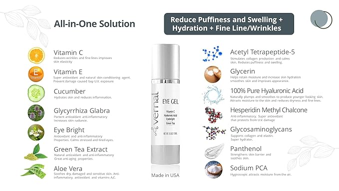 Vernal Anti Wrinkle Eye Cream - Vitamin C and Hyaluronic Acid Infused Collagen Eye Cream, Dark Circle Depuffing Eye Bag Cream for Dark Circles, Puffiness, Under Eye Bags, Crows Feet & Fine Lines-VivaGrace Women