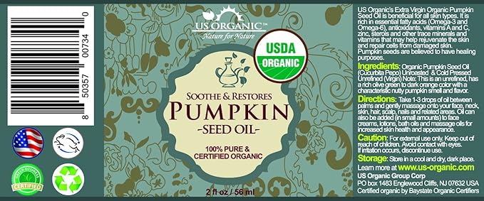 US Organic Pumpkin Seed Oil, USDA Certified Organic, Pure, Natural, Cold Pressed Virgin, Unrefined in Amber Glass Bottle w/Glass Eyedropper (Small (2 oz, 56 ml))-VivaGrace Women