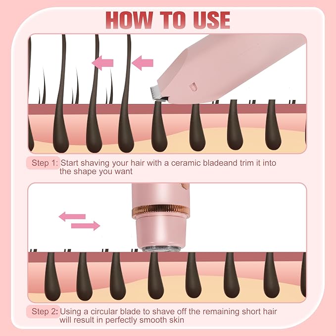 Bikini Trimmer for Women Electric Razors for Women Women's Electric Razor 2 in 1 Shaver Pubic Hair Trimmer Ipx7 Waterproof Wet Dry Use Bikini Shaver for Ladies Pubic, Legs, Face, Underarms (Pink)-VivaGrace Women