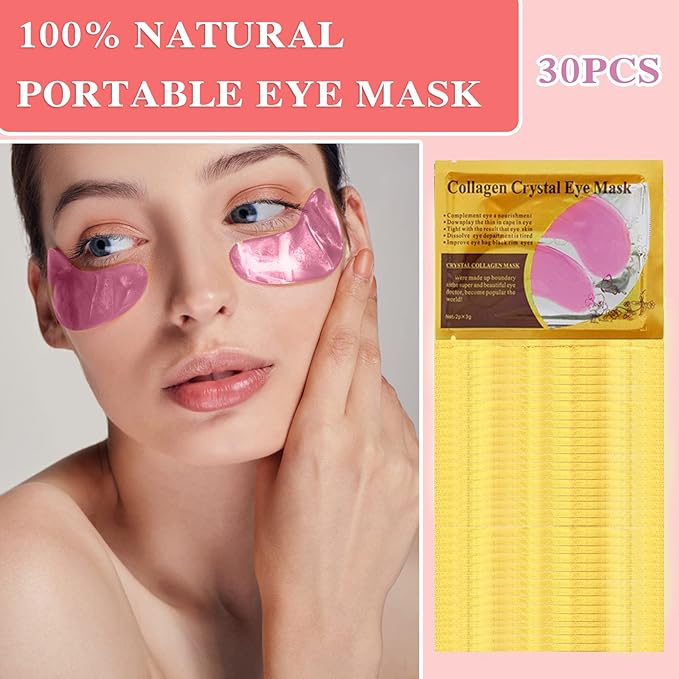 30 Pairs 24K Pink Under Eye Patches,Crystal Collagen Under Eye Mask,Puffy Eyes and Dark Circles Treatments,Moisturising&Hydrating Under Eye Patch Pads for Reducing Fine Lines Eye Bags(Pink)-VivaGrace Women
