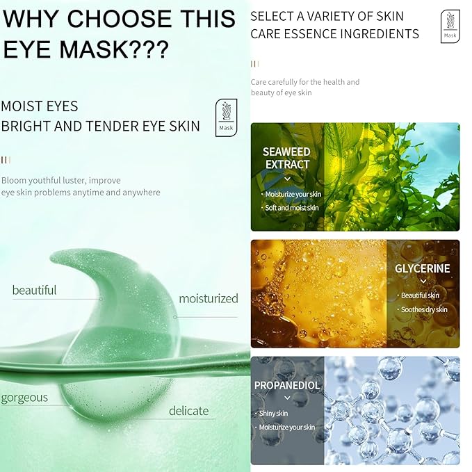 MEICOLY 30 Pads Lip and Eye Mask Sheet,Moisturizing Seaweed Eye Mask Crystal Anti-Aging Eye Patches Strawberry Lip Mask,Dark Circle Remover with Box,Lip and Eye Mask Set-VivaGrace Women