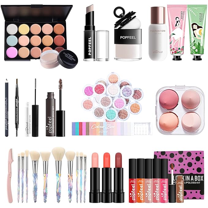 All-in-one Holiday Make up Gift Set | Makeup Kit for Women Full Kit Essential Starter Bundle Include Eyeshadow Palette Lipstick Blush Foundation Concealer Face Powder Mascara Lipgloss Brush-VivaGrace Women