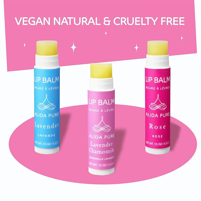 Floral Lip Balm Collection, Vegan Lip Balm Set, Beeswax Free, with Avocado Oil, Organic Jojoba Oil, and Vitamin E, Natural Moisturizer for Dry, Chapped or Cracked Lips, 3 Tube Set-VivaGrace Women