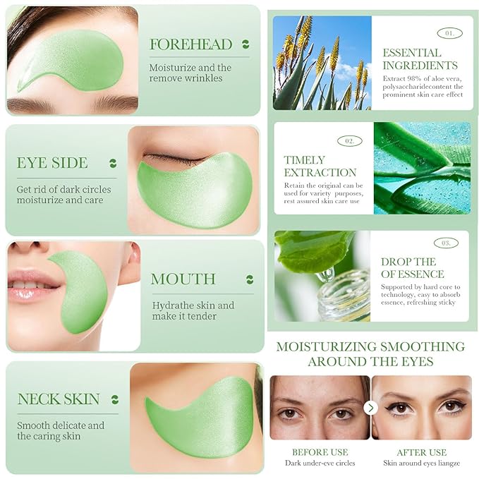Aloe Vera Under Eye Mask,60 PCS Aloe Vera Gel Eye Mask Skin Care,Hyaluronic Acid Collagen Under Eye Patches for Dark Circles and Puffiness,Reduce Wrinkle Patches,Improves & Firms Eye Skin-VivaGrace Women