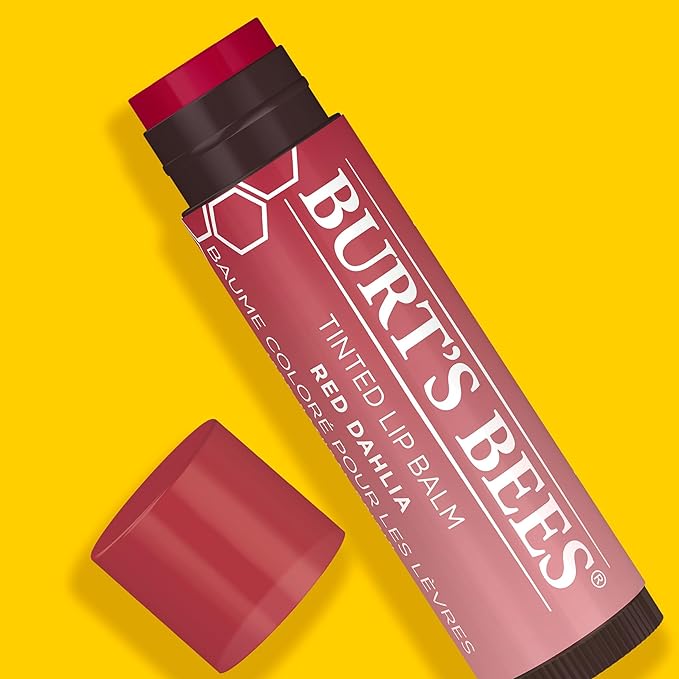 Burt's Bees Lip Tint Balm with Long Lasting 2 in 1 Duo Tinted Balm Formula, Color Infused with Deeply Hydrating Shea Butter for a Natural Looking Buildable Finish, Fiery Red Dahlia (2-Pack)-VivaGrace Women