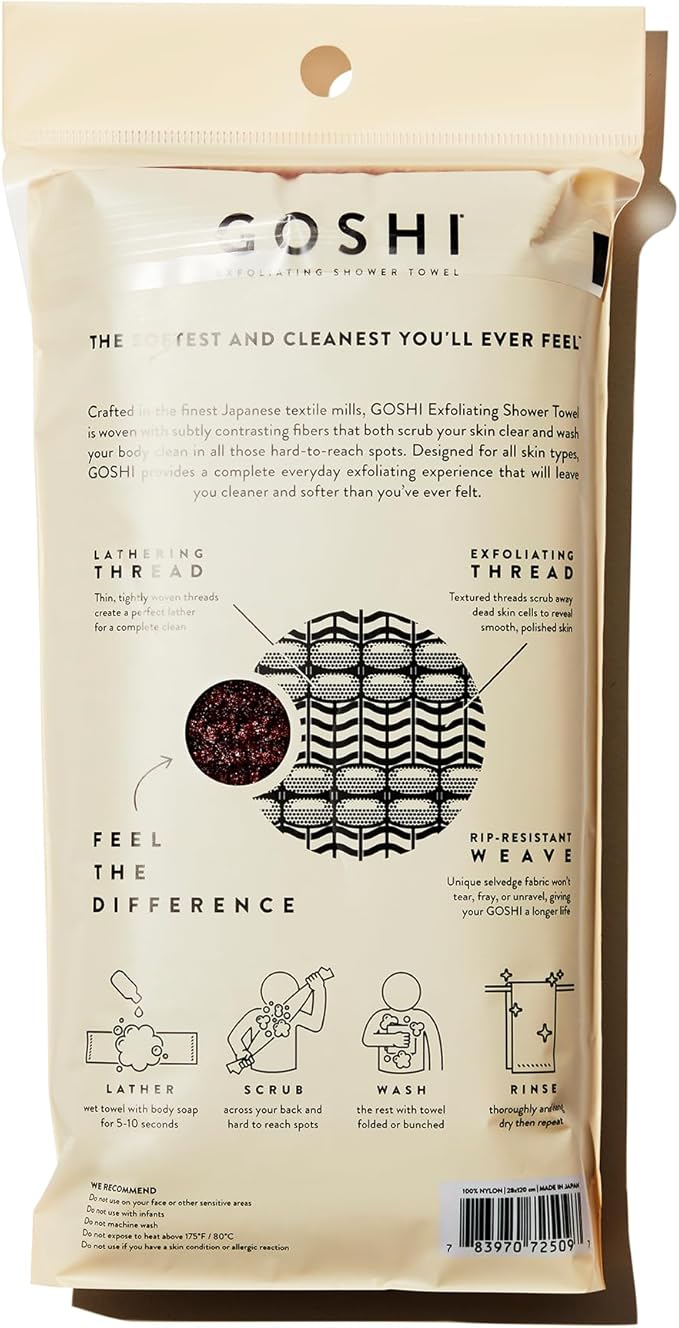 GOSHI Exfoliating Shower Towel - Rip-Resistant Exfoliating Washcloth for All Skin Types - Brick Red - Made in Japan-VivaGrace Women