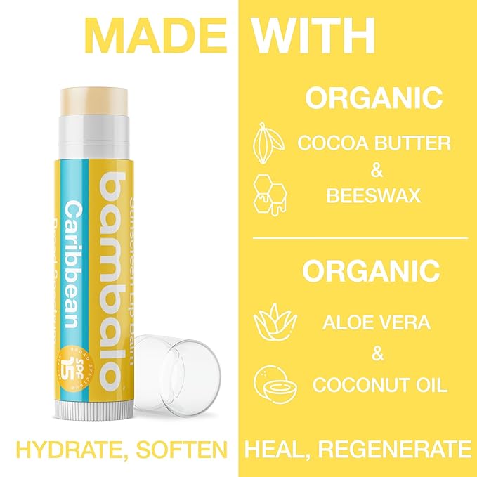 4-Pack Tropical Variety SPF 15 Lip Balm - Organic Ingredients, Broad Spectrum UVA/UVB Protection - Hydrating & Moisturizing, USA Made-VivaGrace Women