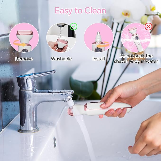 Electric Razor for Women, 4-in-1 Bikini Trimmer & Body Shaver for Face, Legs, Underarms, Pubic Hair, Rechargeable Wet/Dry Painless Hair Removal with LED Light & Travel Lock-VivaGrace Women