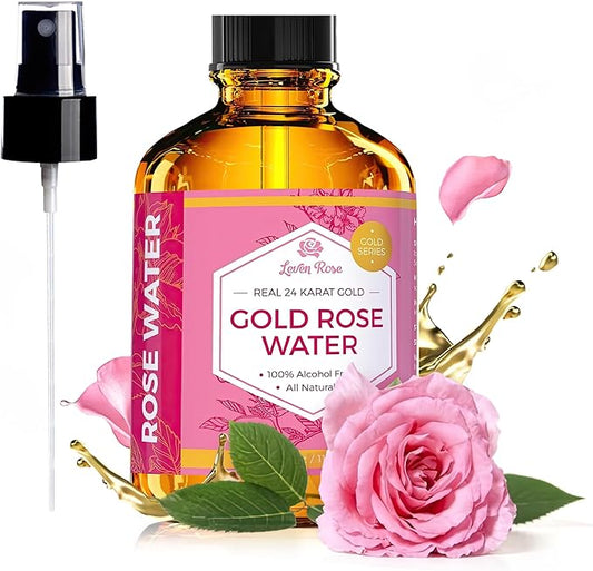 24 Karat Gold Rose Water Toner by Leven Rose Natural Moroccan 24K Rosewater Toner 4 oz-VivaGrace Women