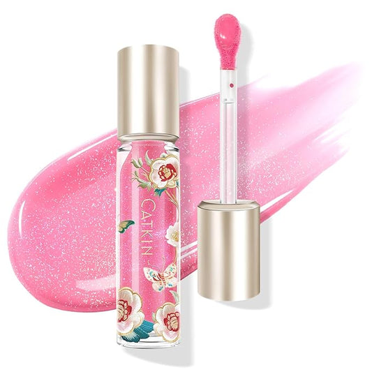 Catkin Lip Plumper Gloss, Tinted Lip Serum with Hyaluronic Acid & Jojoba Oil, Non-sticky Volumizing Hydrating Formula for a High Shine Maximum 3D Look, Plump & Soft Lips 0.12 Fl Oz - C02 Rose Diamond-VivaGrace Women