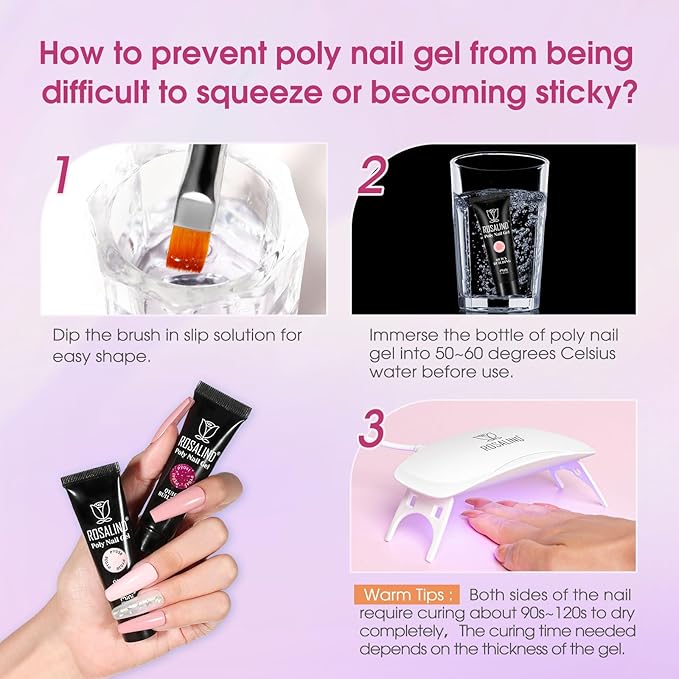 ROSALIND Poly Nail Gel Colors Kit -14 Colors +72 Nail Art Accessories kit Glitter Poly Nails Gel Kit Starter Kit with Mini UV Lamp Slip Solution Nude Pink Poly Nail Art for Beginners with Everything-VivaGrace Women