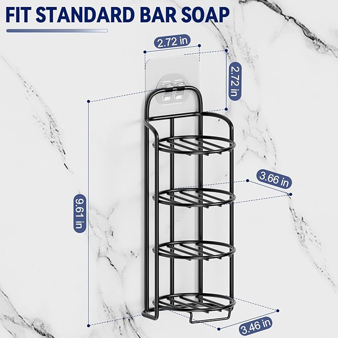 4-Tier Shower Soap Shampoo Bar Holder, Self Adhesive & Freestanding Draining Soap Dish Caddy for Bathroom Wall Accesories Decor Black-VivaGrace Women