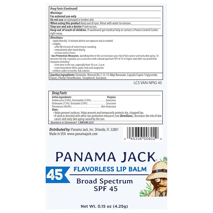 Panama Jack Sunscreen Lip Balm - SPF 45, Broad Spectrum UVA-UVB Sunscreen Protection, Prevents & Soothes Dry, Chapped Lips-VivaGrace Women
