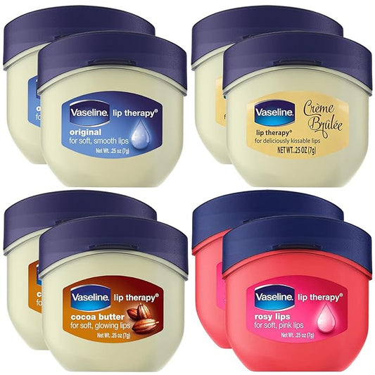 Vaseline Lip Therapy Rosy Lips, Cocoa Butter, Creme Brulee, Original - Vaseline Lip Balm, Tinted and Clear Lip Gloss Set, 2 of Each, 0.25 Oz Ea (8 Piece Set)-VivaGrace Women