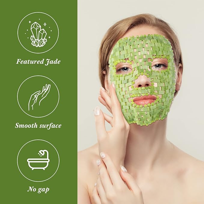 Jade Facial Mask, Jade Sleep Natural Stone Mask, Green Facial Cooling Mask, Jade Eye Mask Beauty Skincare Massage Tools for Alleviate Puffiness Face Massage Puffy Eyes Dark Circles-VivaGrace Women